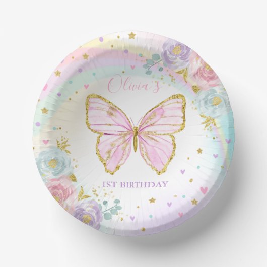 Boterfly Birthday Party roze Floral Butterfly Papieren Kommen (Voorkant)