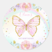 Boterfly Birthday Pink Floral Butterfly Cla Ronde Sticker (Voorkant)