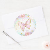 Boterfly Birthday Pink Floral Butterfly Cla Ronde Sticker (Envelop)