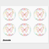 Boterfly Birthday Pink Floral Butterfly Cla Ronde Sticker (Vel)
