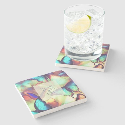 Boterfly Birthday Stenen Onderzetter (Zijkant)