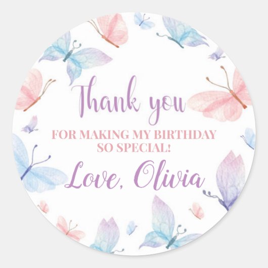 Boterfly Birthday Sticker Labels (Voorkant)