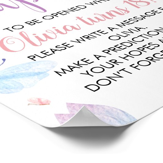Boterfly Birthday Time Capsule Sign Poster (Hoek)