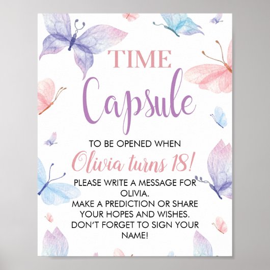 Boterfly Birthday Time Capsule Sign Poster (Voorkant)