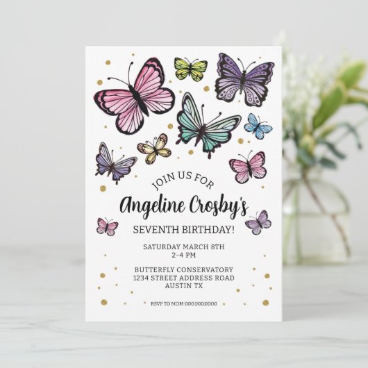 Boterfly Birthday Waterverf Glitter Download Kaart (Staand voorkant)