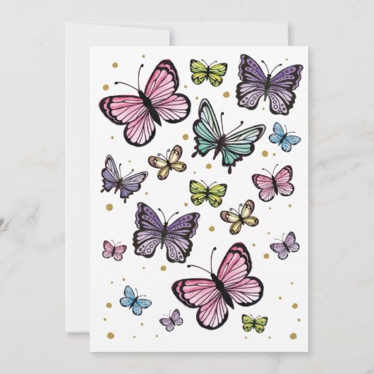 Boterfly Birthday Waterverf Glitter Download Kaart (Achterkant)