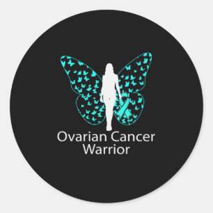 Boterfly Blauwgroen Ribbon Ovarium Cancer Awarenes Ronde Sticker