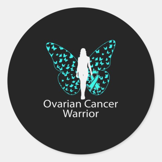 Boterfly Blauwgroen Ribbon Ovarium Cancer Awarenes Ronde Sticker (Voorkant)