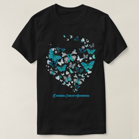 Boterfly Blue Heart Ovarium Cancer Awareness T-shirt (Design voorkant)