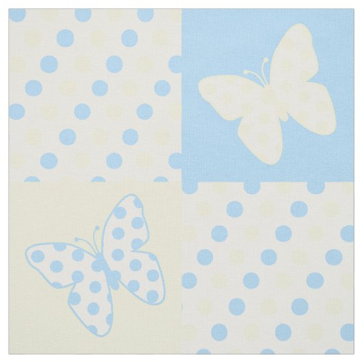 Boterfly Blue Yellow Polka Dots Stof (Swatch)