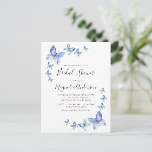 Boterfly Bridal Shower Invitation Briefkaart (Staand voorkant)
