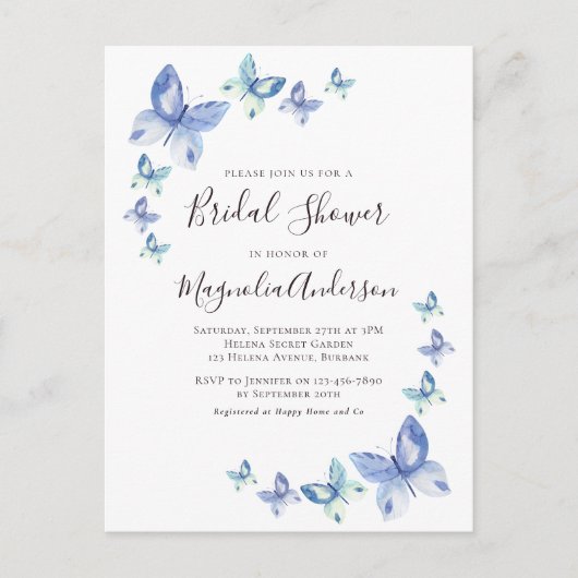Boterfly Bridal Shower Invitation Briefkaart (Voorkant)