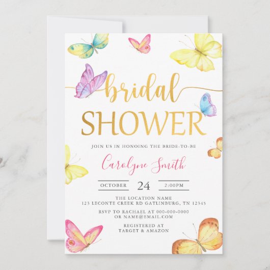 Boterfly Bridal Shower Invitation Kaart (Voorkant)
