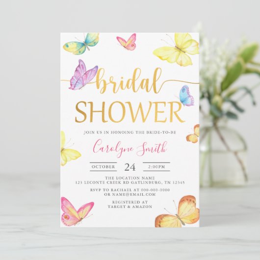 Boterfly Bridal Shower Invitation Kaart (Staand voorkant)
