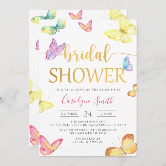 Boterfly Bridal Shower Invitation Kaart (Voorkant / Achterkant)