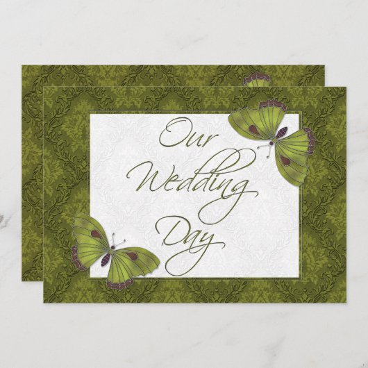 Boterfly Brocade-groene bruiloft Kaart (Voorkant / Achterkant)