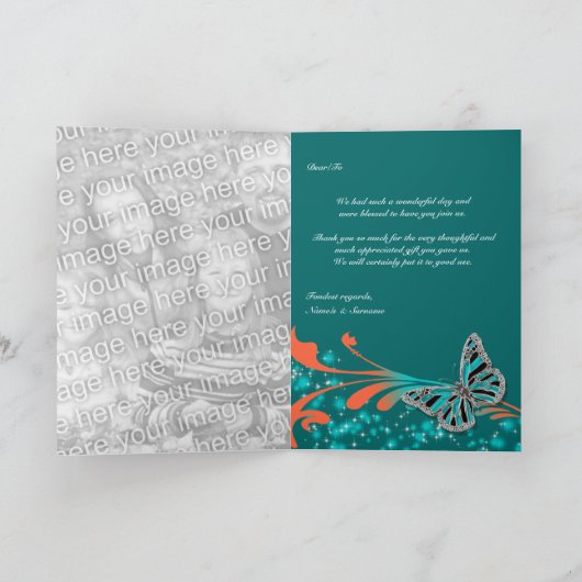 Boterfly bruiloft verloving bedankkaart (Binnen)