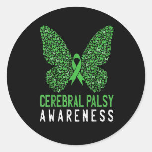 Boterfly Cerebral Palsy Awareness Green Ribbon Ronde Sticker