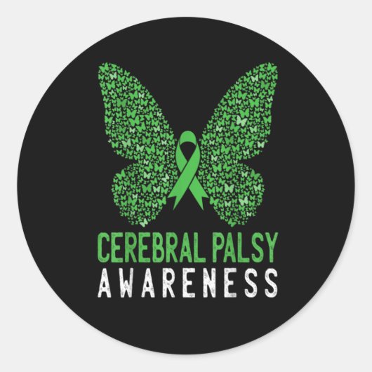 Boterfly Cerebral Palsy Awareness Green Ribbon Ronde Sticker (Voorkant)