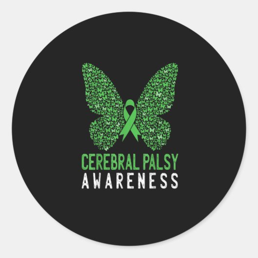 Boterfly Cerebral Palsy Awareness Green Ribbon Ronde Sticker (Voorkant)