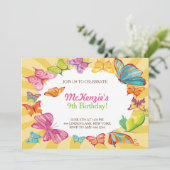 Boterfly Colorful Birthday Party Invitations Kaart (Staand voorkant)
