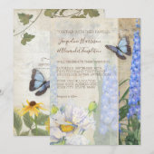 Boterfly Dragonfly Blue White Flowers Weddenschap Kaart (Voorkant / Achterkant)