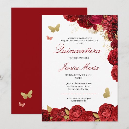 Boterfly Elegant Quinceañera Kaart (Voorkant / Achterkant)
