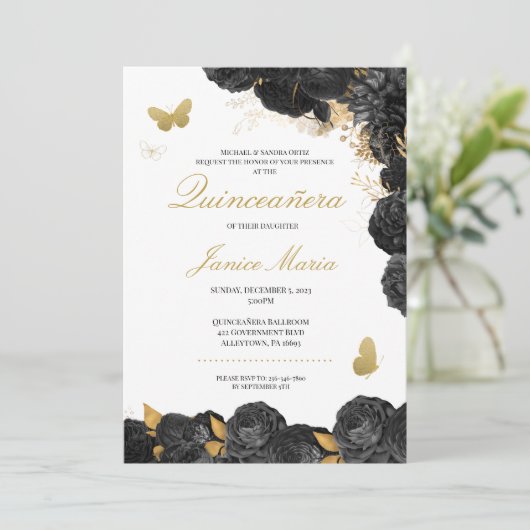 Boterfly Elegant Quinceañera Kaart (Staand voorkant)