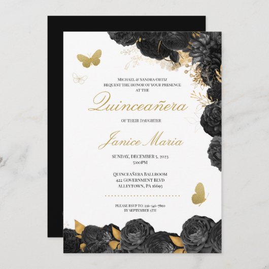 Boterfly Elegant Quinceañera Kaart (Voorkant / Achterkant)