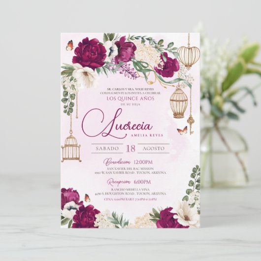 Boterfly Elegant Quinceañera Kaart (Staand voorkant)