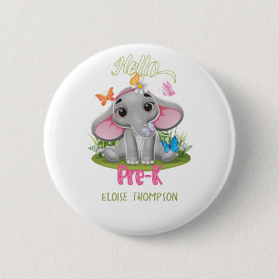 Boterfly Elephant 1e dag voor K terug naar school Ronde Button 5,7 Cm