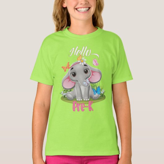 Boterfly Elephant 1e dag voor K terug naar school T-shirt (Voorkant)