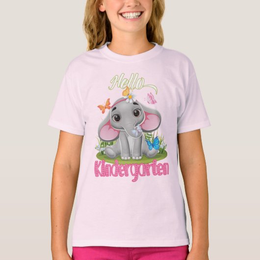 Boterfly Elephant Kindergarten Terug naar school T-shirt (Voorkant)