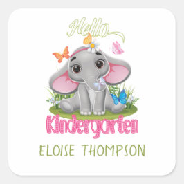 Boterfly Elephant Kindergarten Terug naar school Vierkante Sticker