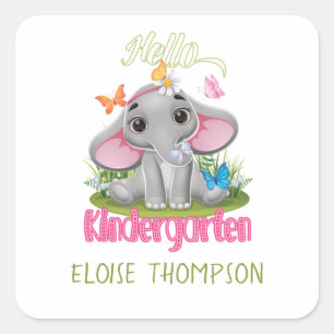 Boterfly Elephant Kindergarten Terug naar school Vierkante Sticker