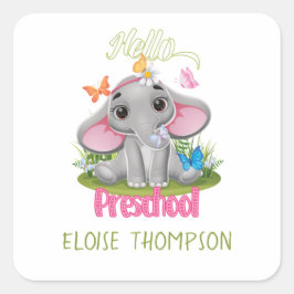 Boterfly Elephant Preschool Terug naar school Vierkante Sticker