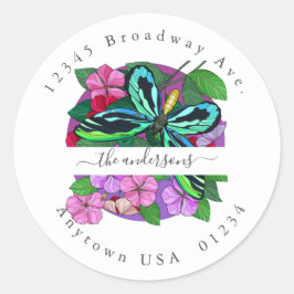 Boterfly en Floral Return Address Envelope Seal Ronde Sticker