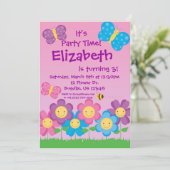 Boterfly en Flowers Birthday Party Invitation Kaart (Staand voorkant)