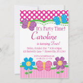 Boterfly en Flowers Birthday Party Invitation Kaart (Voorkant)