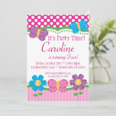 Boterfly en Flowers Birthday Party Invitation Kaart (Staand voorkant)