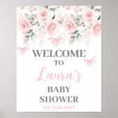 Boterfly en roze Floral Baby shower Welkomstbord Poster (Voorkant)