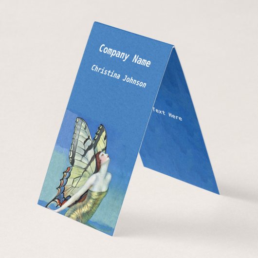 Boterfly Fairy Monarch Wings Golden Dress Blue Visitekaartje (Voorkant)