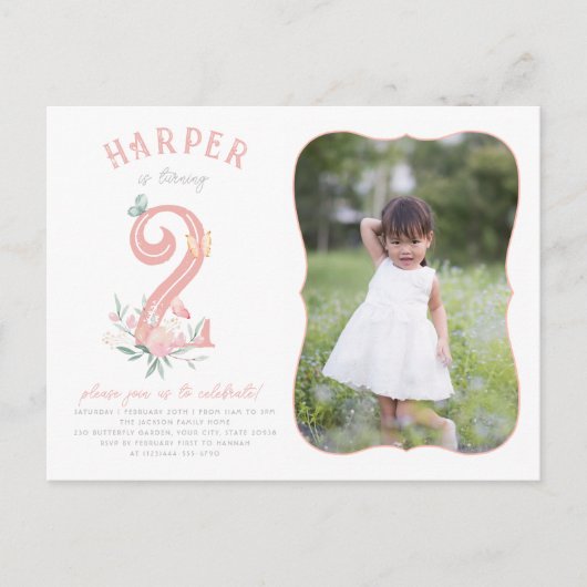 Boterfly Fairytale Floral Photo Birthday Briefkaar Uitnodiging Briefkaart (Voorkant)