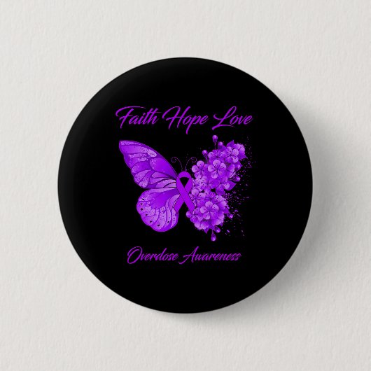 Boterfly Faith Hope Love Overdosis Awareness Ronde Button 5,7 Cm (Voorkant)