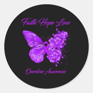 Boterfly Faith Hope Love Overdosis Awareness Ronde Sticker