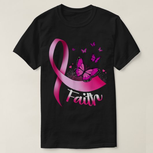 Boterfly Faith Pink Ribbon Breast Awarenes T-shirt (Design voorkant)