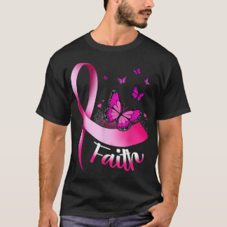 Boterfly Faith Pink Ribbon Breast Awarenes T-shirt