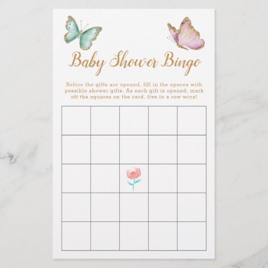 Boterfly Faux Gold Baby shower Bingo Game (Voorkant)