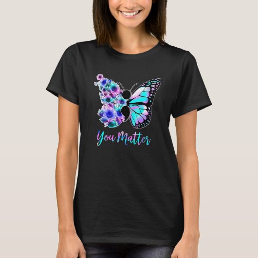 Boterfly Fighter Survivor Suicide Awareness Menta T-shirt (Voorkant)