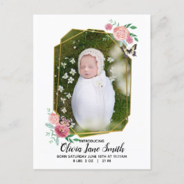 Boterfly Floral Baby Birth Announding Aankondigingskaart